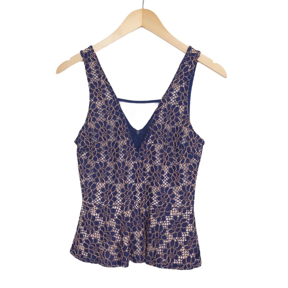 ASTR Blue & Gold Lace Peplum Top